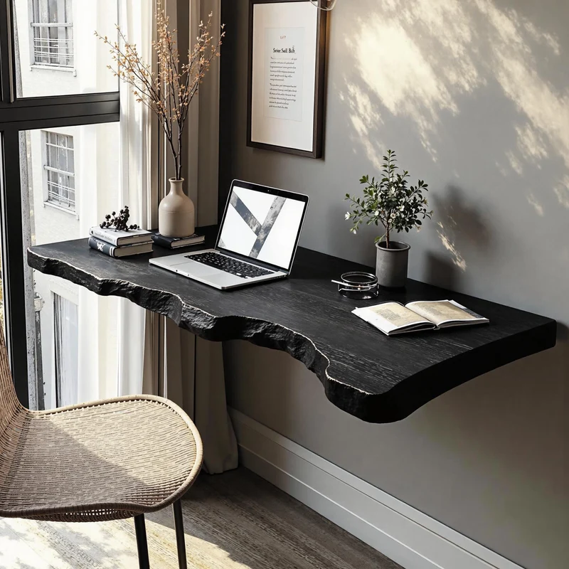 Spry Interior Farmhouse Solid Wood Floating Desk, Wall-Mounted Vanity & Computer Console Table for Living Room, SILDTFLD007