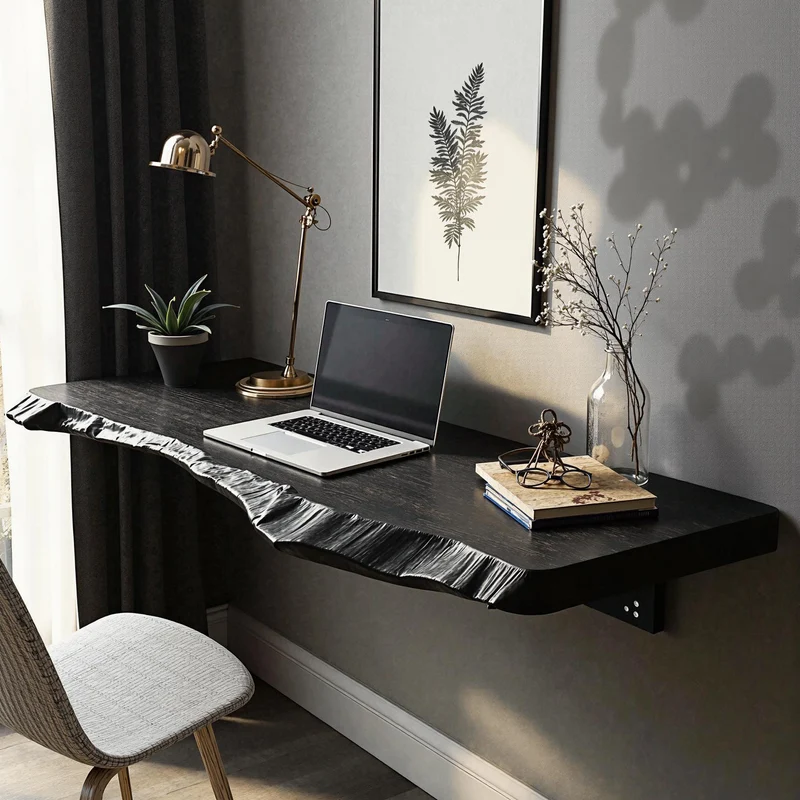 Spry Interior Rustic Solid Wood Floating Table, Space-Saving Wall-Mounted Bedside Desk & Vanity for Bedroom, SILDTFLD006