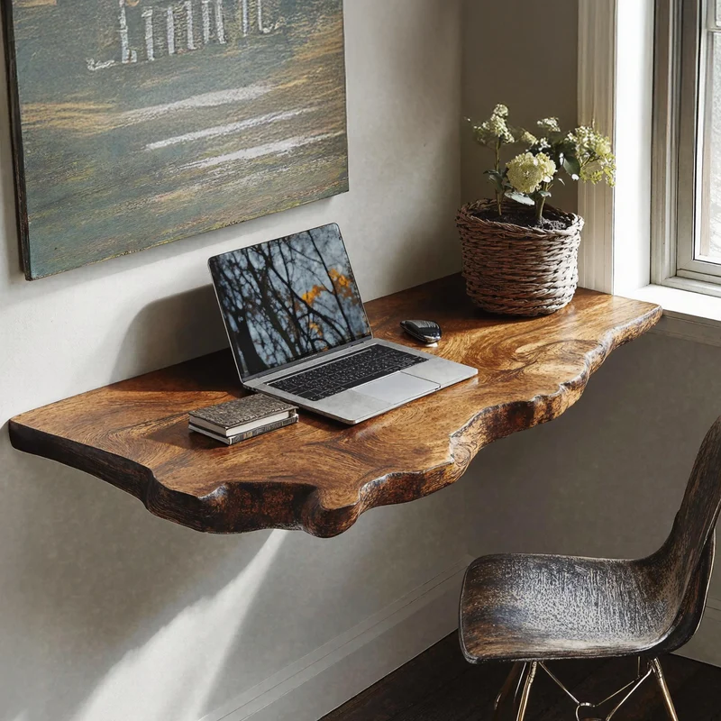 Spry Interior Mid-Century Solid Wood Floating Desk, Retro Wall-Mounted Computer Console Table for Home Office, SILDTFLD037