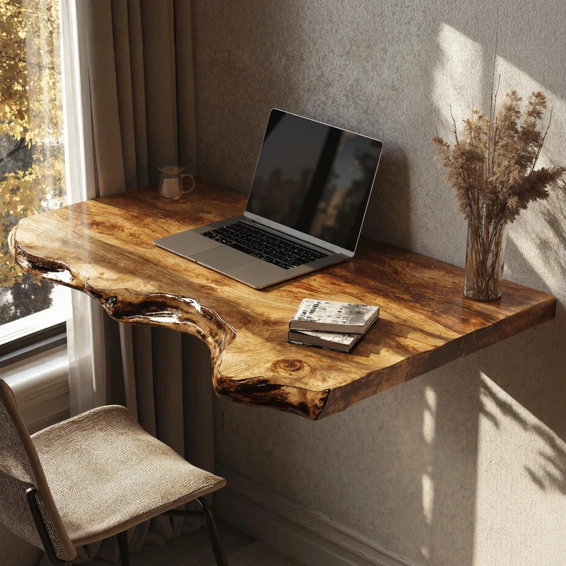Spry Interior Rustic Solid Wood Floating Table Desk, Wall-Mounted Accent Shelf & Bedside Console for Bedroom, SILDTFLD018