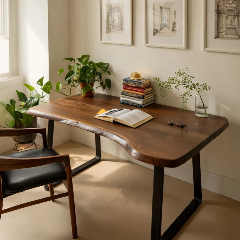 Rustic Handcrafted Live Edge Writing Desk With Sleek Metal Legs For Home Office Or Study Corner SITHDE015