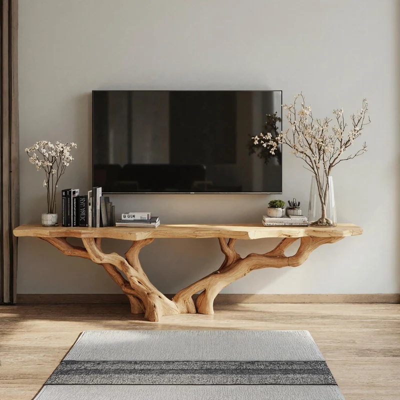 Rustic Handmade Live Edge TV Console For Living Room And Bedroom SILDTTVC030