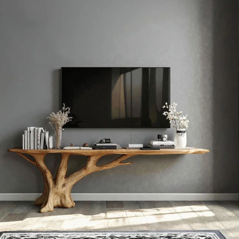 Spry Interior Rustic Solid Wood TV Console, Natural Wood Media Entertainment Stand for Entryway & Living Room, SILDTTVC026
