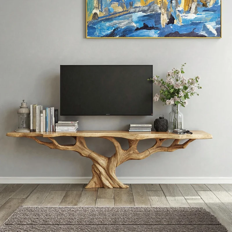 Spry Interior Farmhouse Live Edge TV Cabinet, Rustic Solid Wood Media Stand Entertainment Center Console, SILDTTVC025
