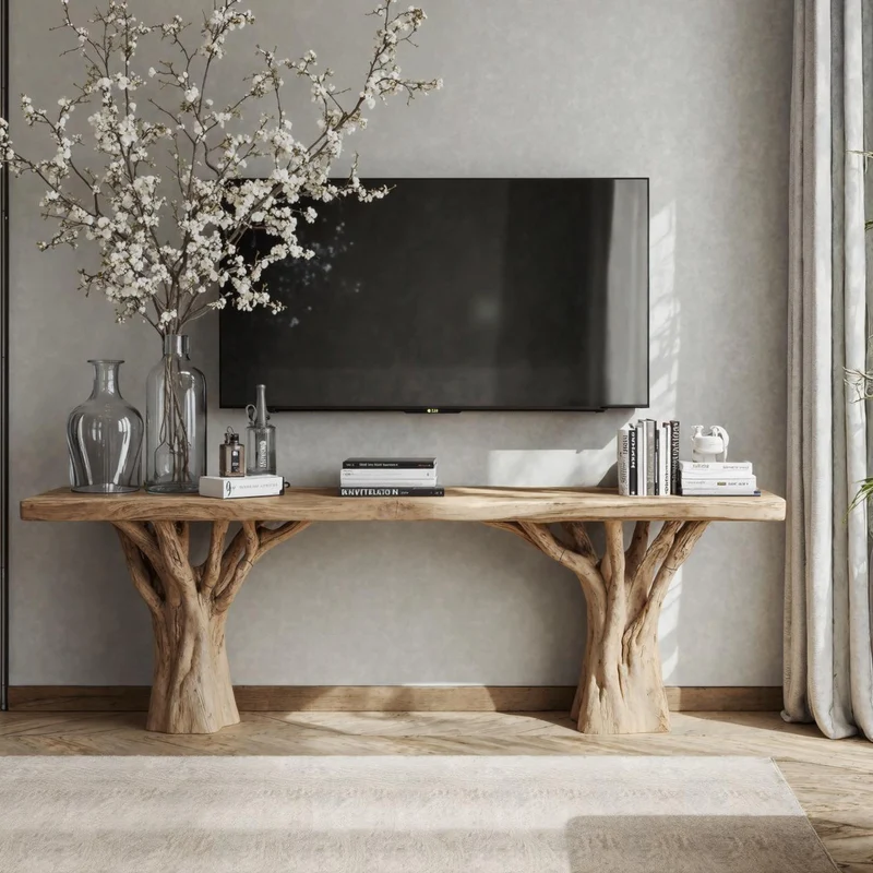 Spry Interior Rustic Solid Wood Floating TV Console, Wall-Mounted Handcrafted Media Center for Living Room, SILDTTVC024