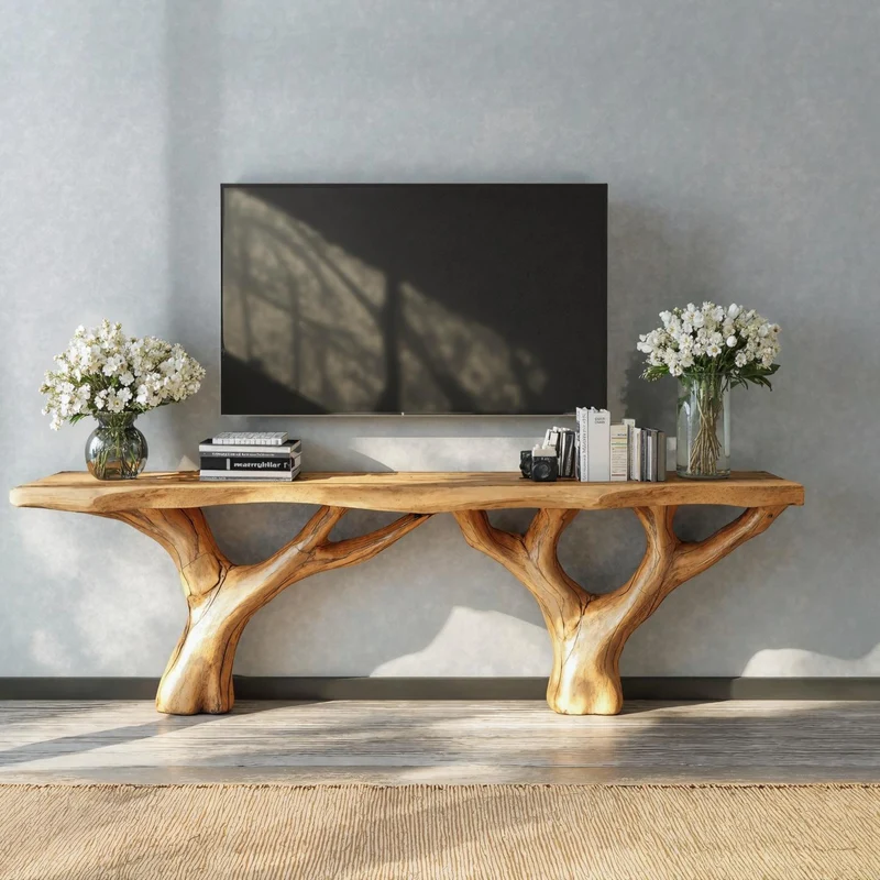 Spry Interior Rustic Live Edge Solid Wood TV Stand, Handcrafted Media Console Entertainment Center for Hallway, SILDTTVC023