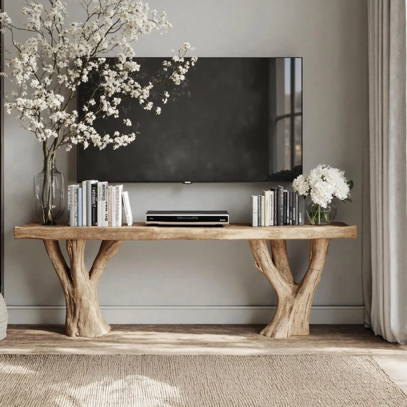 Spry Interior Farmhouse Handcrafted Solid Wood TV Cabinet, Rustic Media Console Table for Living Room & Hallway, SILDTTVC022