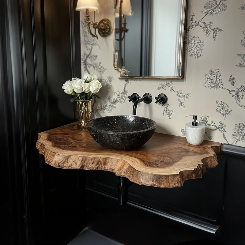 Wood Live Edge Bathroom Vanity Handcrafted Under Sink Shelf SINLBRV029