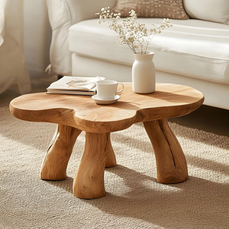 Spry Interior Natural Solid Wood Coffee Table, Rustic Live Edge Center Table Console for Elegant Living Room Decor, SILDTCF122