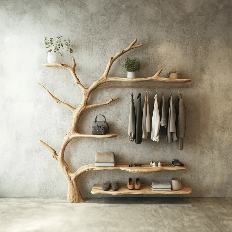 Solid Wood Coat Rack Wall Mount Wooden Shoe Stand Coat Rack SINLTB092