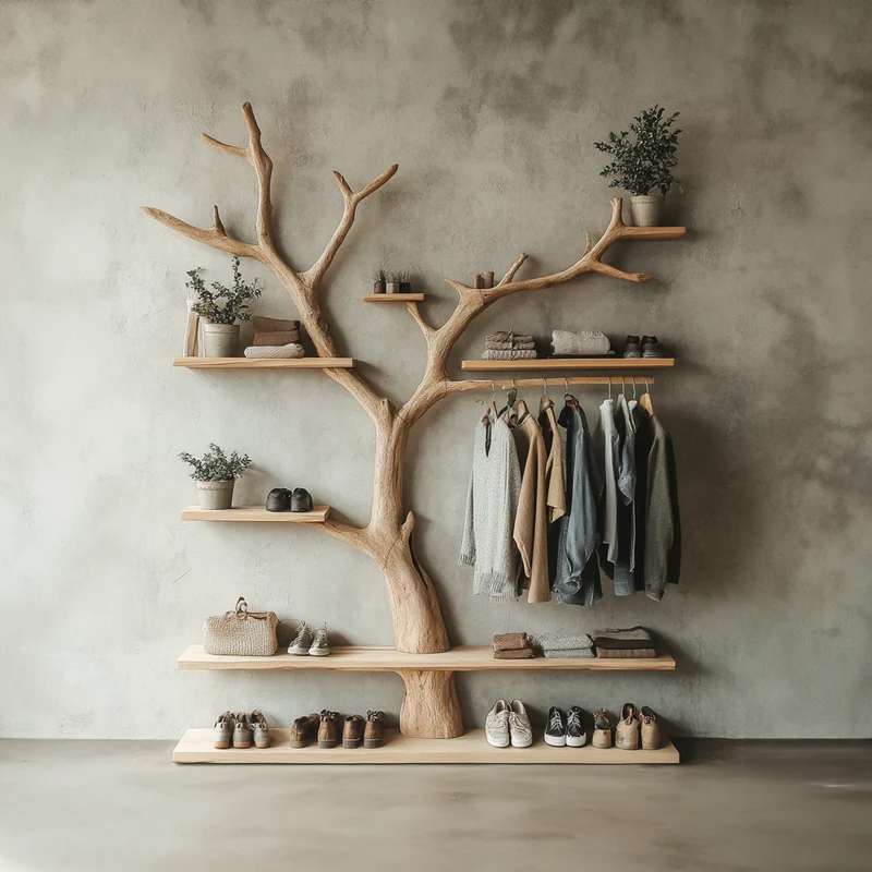 Tree Branch Coat Rack With Shelf Wall Mount Coat Rack SINLTB091