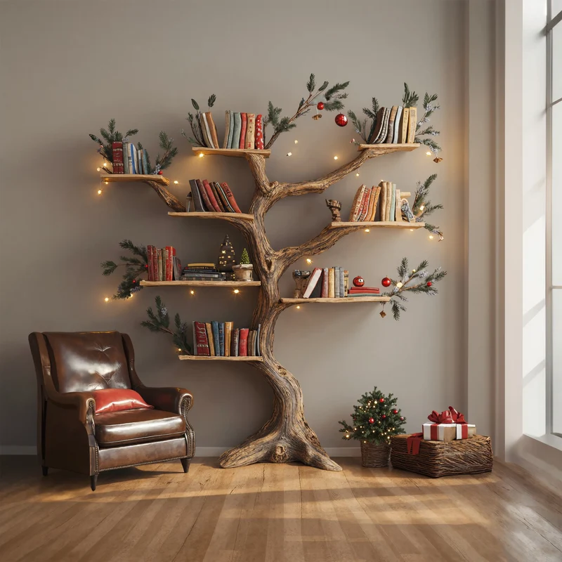 Tree Corner Bookcase Floating Bookshelf SINLTB076