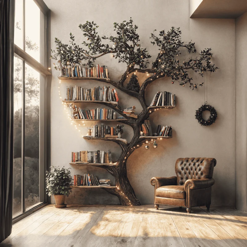 Black Tree Branch Bookshelf Wall Mount Mid Century SINLTB079
