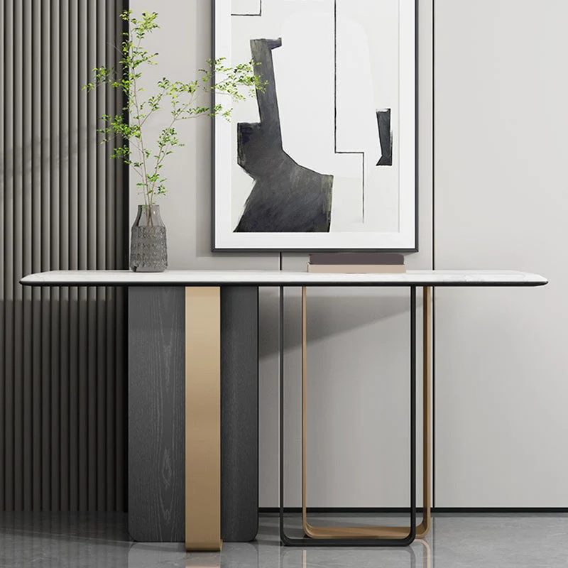 Rectangle Slate Console Table 33.5 Inch Height Glam End Table