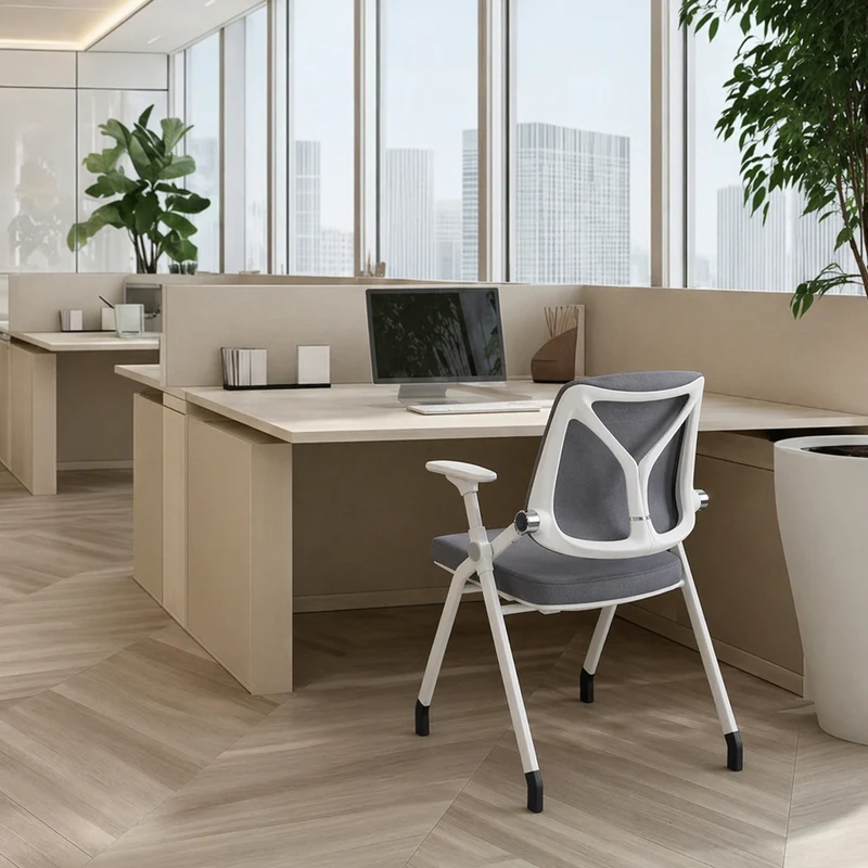 Modern PP Armrest & Mesh Back Ergonomic Folding Desk Chair - Minimalist High-Density Sponge Seat & Durable Frame For Home Office