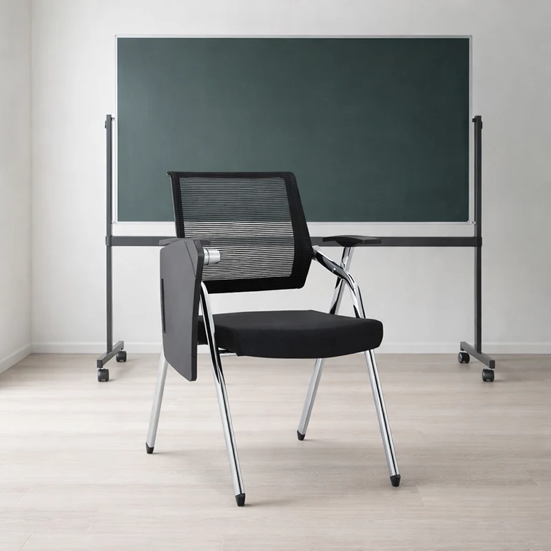 Modern Breathable High-Resilience Foam Mesh Desk Chair - Rectangular Adjustable Armrest & Writing Tablet Arm Foldable Office Chair For Home Office
