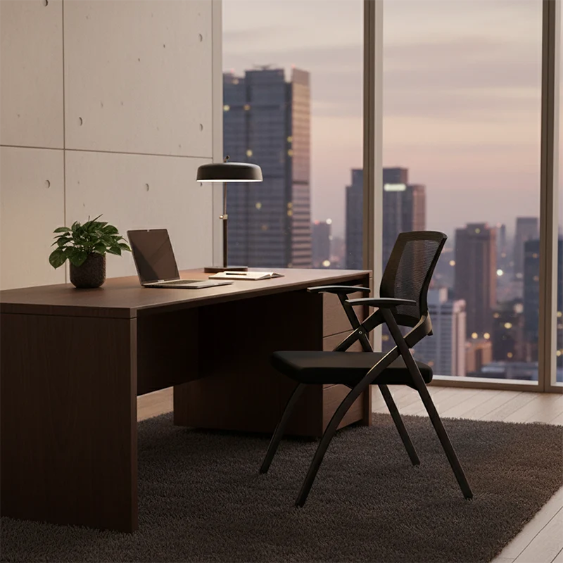 Modern High-Resilience Foam Mesh Desk Chair - Rectangular Cross-Leg Design Foldable Office Chair For Home Office