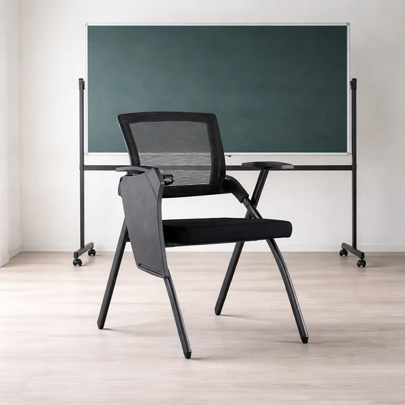 Modern High-Resilience Foam Mesh Desk Chair - Rectangular Cross-Leg Design Foldable Armrest & Writing Tablet Arm Office Chair For Home Office