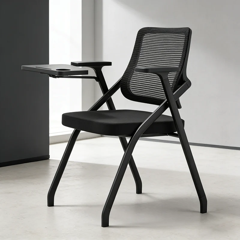 Modern Breathable High-Resilience Foam Mesh Desk Chair - Rectangular Extendable Armrest Rotating Writing Tablet Arm Foldable Office Chair For Home Office
