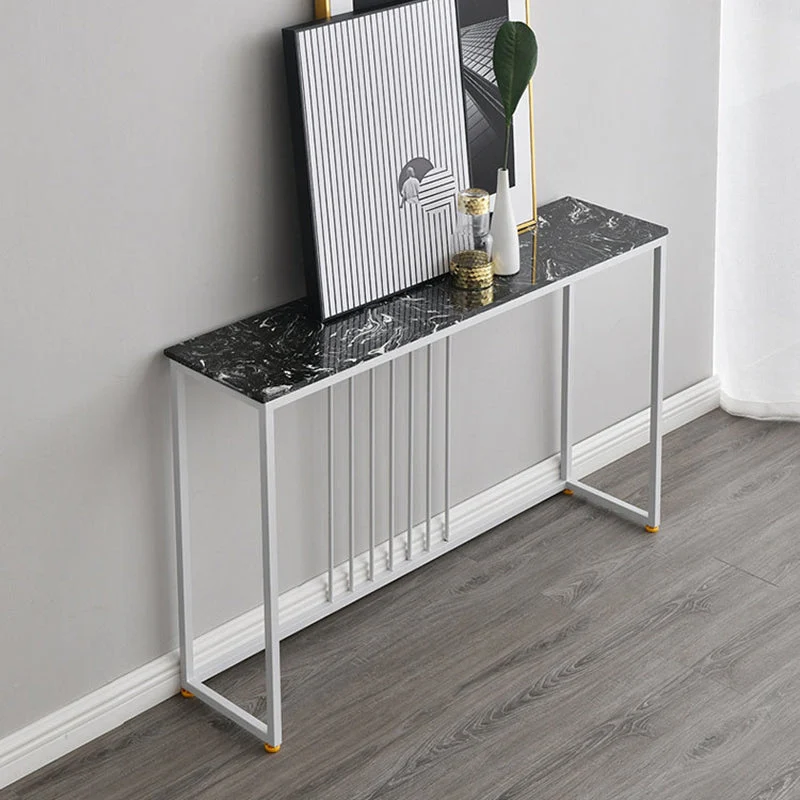 Glam Console Accent Table Antique Finish Sofa Console Table in Marble