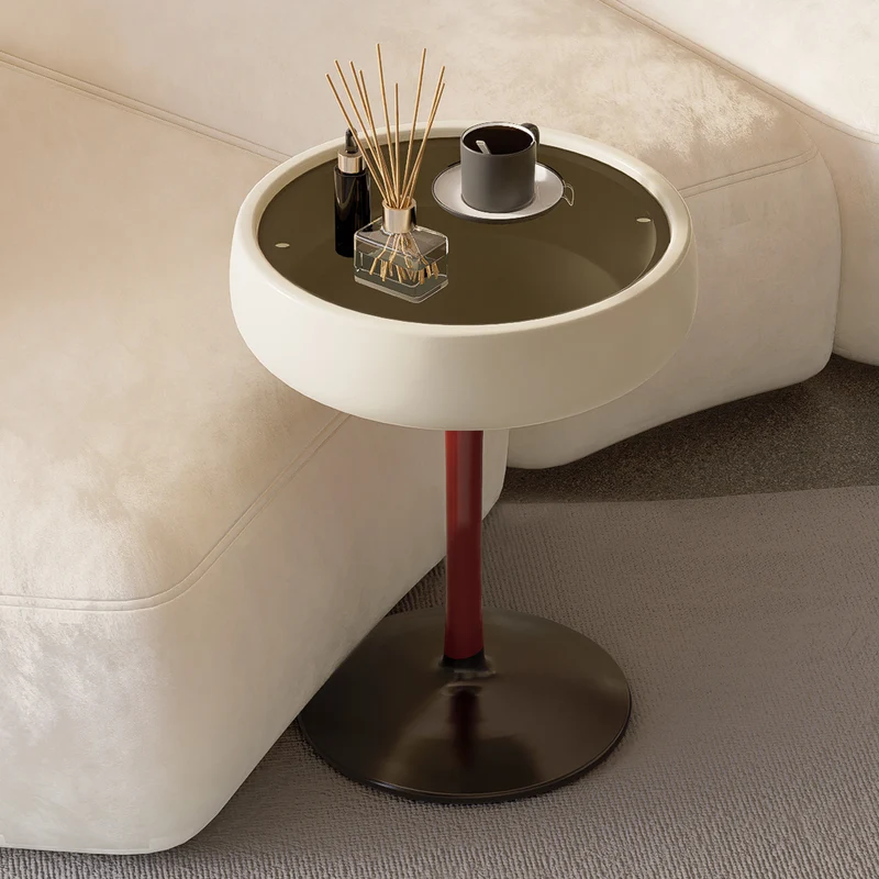 Contemporary Creative Fiberglass Wine Glass Shape Round Side Table With Tempered Glass Top 2-Tier Storage For Living Room & Bedroom