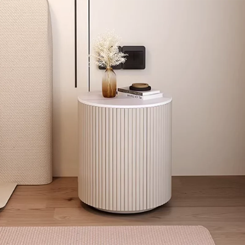 Traditional Japanese Sintered Stone Carbon Steel Metal Round Nightstand 3-Tier With Flip Door Storage For Bedroom & Living Room