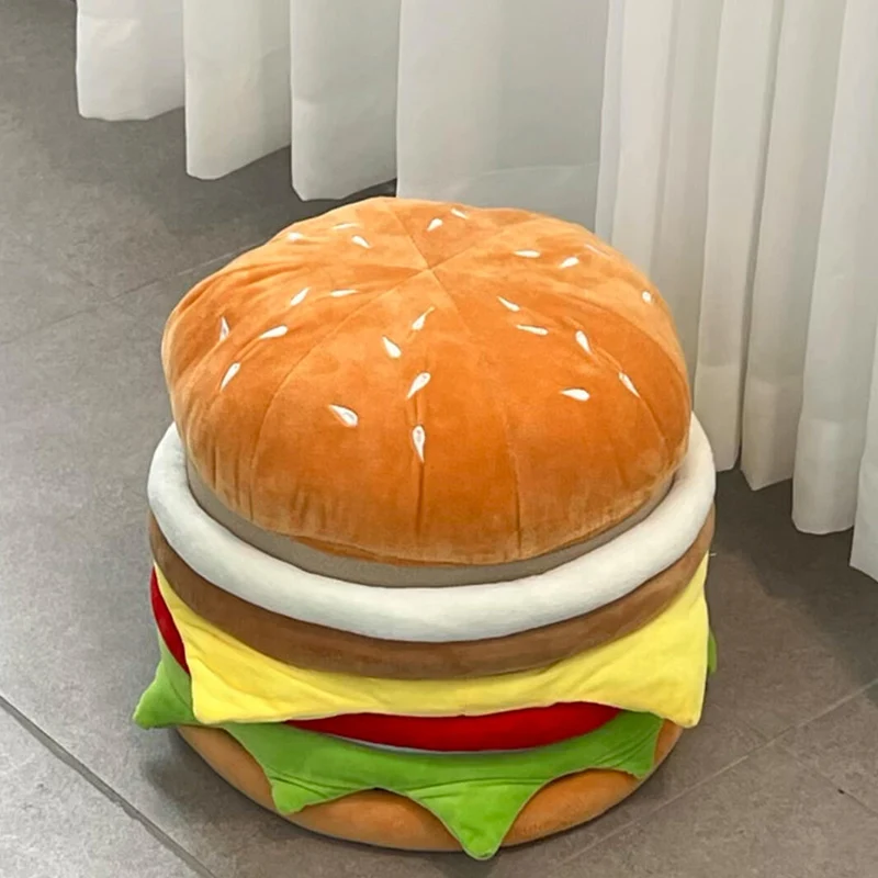 Contemporary Creative Velvet Particleboard Round Hamburger Low Stool Removable & Storage For Living Room