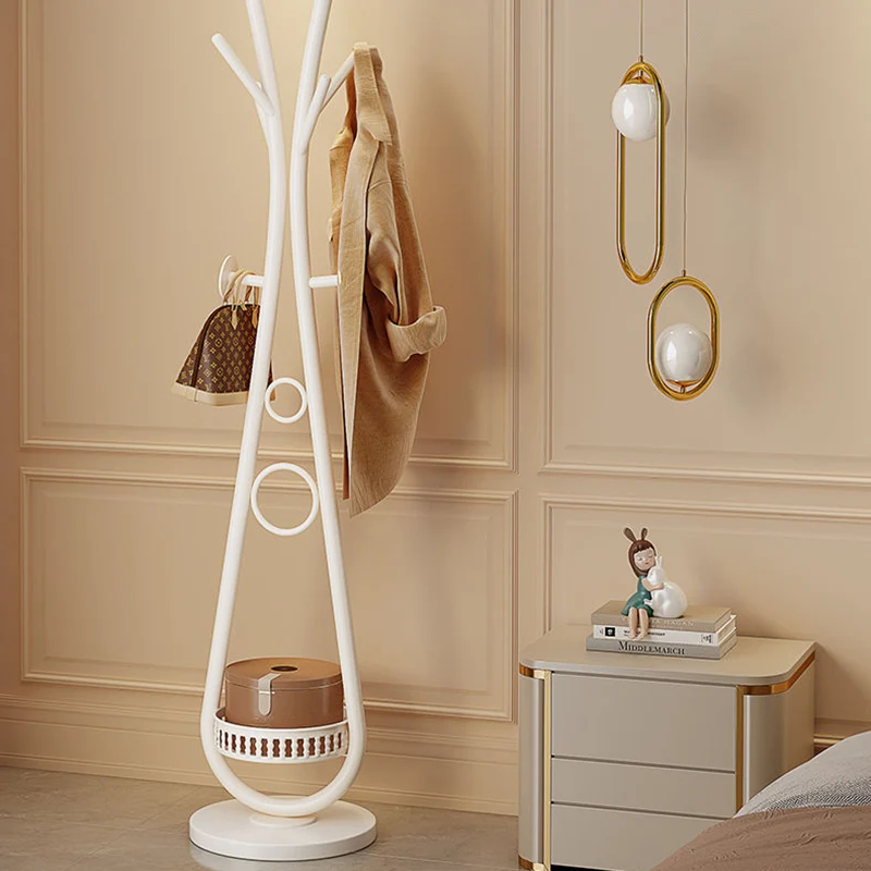 Modern Minimalist Iron Round Hall Tree Freestanding Rack With Tray Base For Bedroom & Living Room