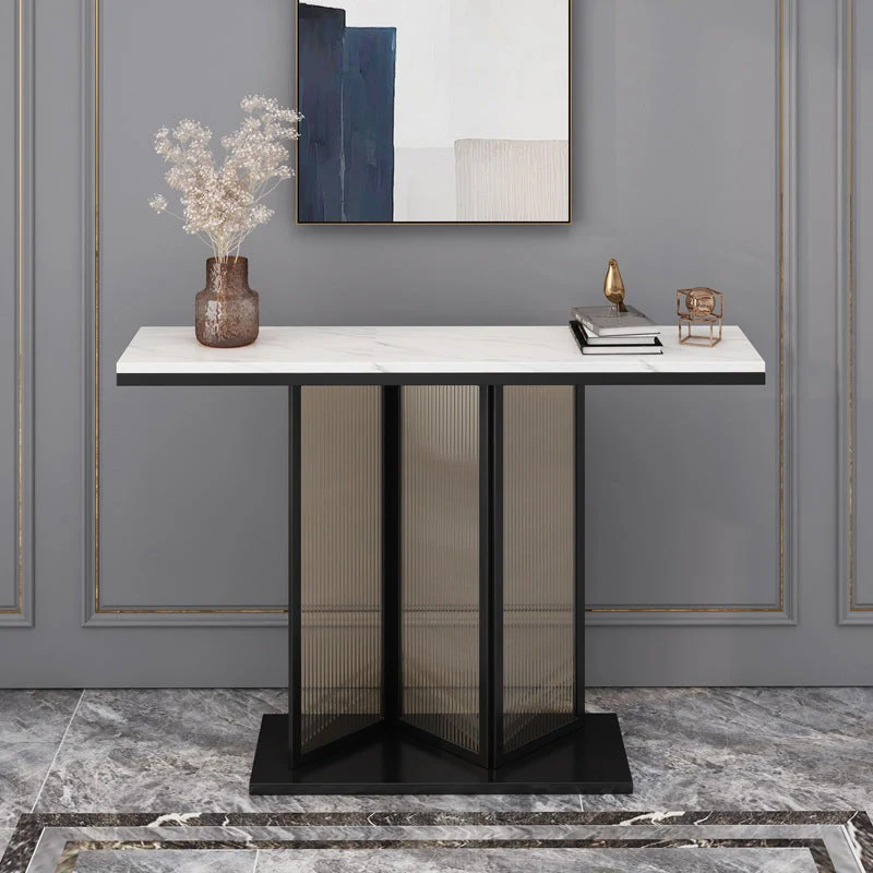 Stone Rectangle Console Table 1-Shelf 31.5" Tall Accent Table for Hall