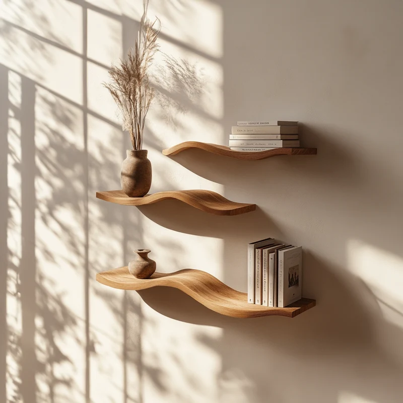 Wavy Wood Floating Shelves Living Room Farmhouse Live Edge Shelf SINLWV003