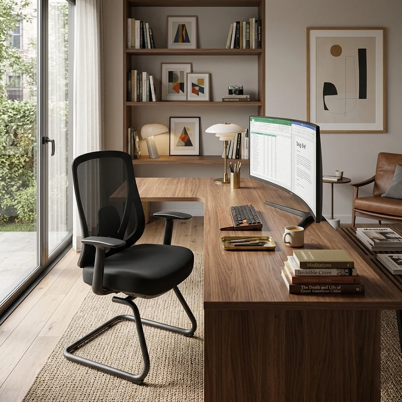Sleek Minimalist Bow Reception Chair - Breathable Mesh Pressure-Relief Cushion High-Resilience Sponge Desk Chair For Home Office