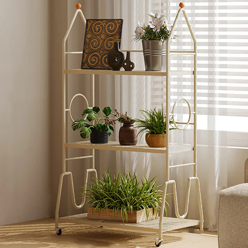 Modern Minimalist Baking Paint Iron Rocket Indoor Movable Flower Storage Shelf 3-Layer For Living Room
