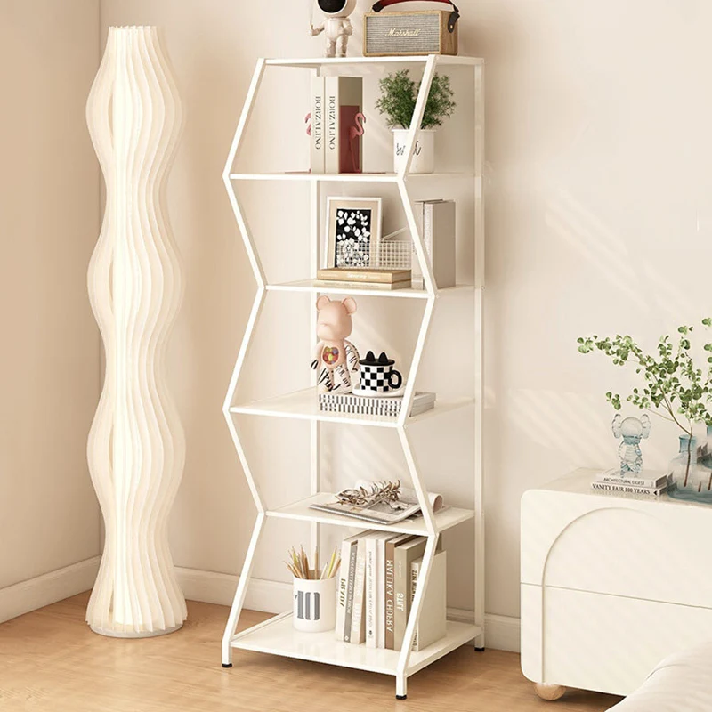 Modern Minimalist Carbon Steel Irregular Trapezoidal Floor-Standing Storage Shelf 6-Layer For Living Room & Study