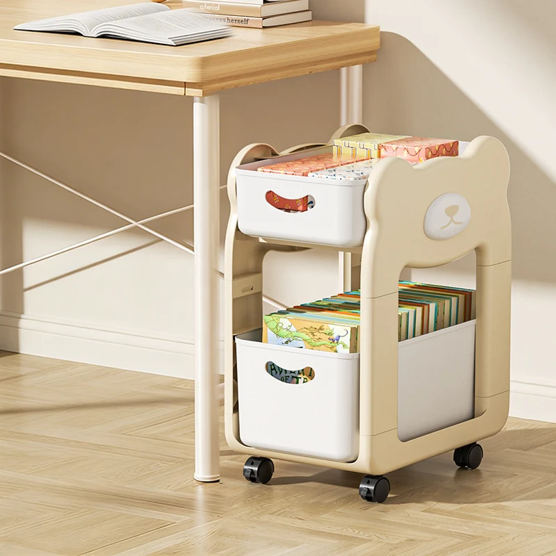 Modern Minimalist PP Plastic Cartoon Bear Kids Movable Storage Shelf 2/3-Tier For Bedroom & Study