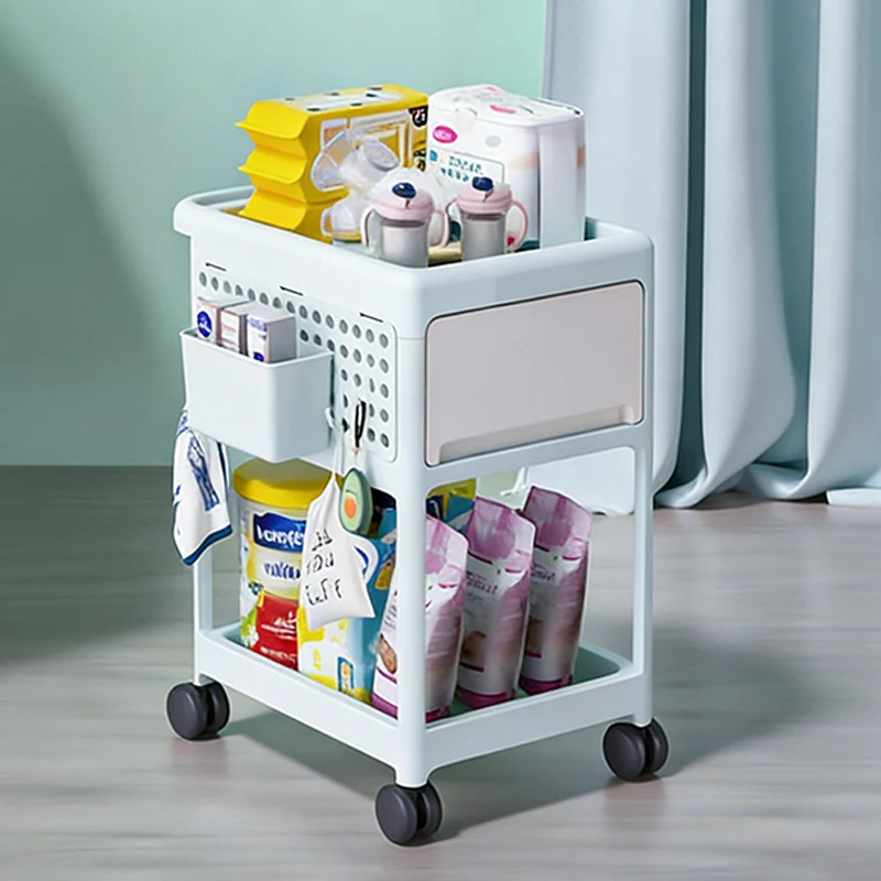 Modern Minimalist PP Plastic Rectangular Movable Kids Storage Shelf 2/3/4-Tier For Living Room
