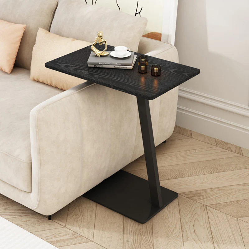 Modern Minimalist Iron & Particle Board Rectangular L-Shaped Side Table For Living Room