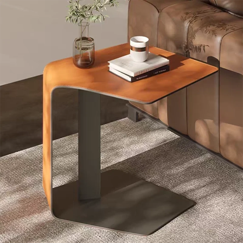 Modern Luxury Carbon Steel Faux Leather Irregular Rounded Side Table For Living Room