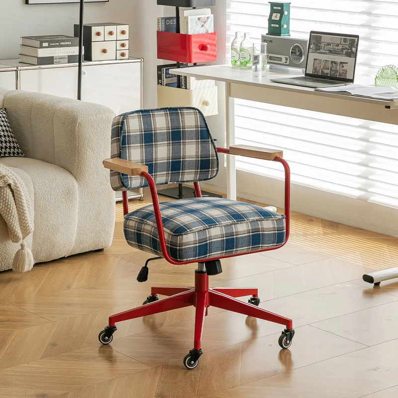 Contemporary Retro Aluminum Alloy, Stainless Steel Fabric Rounded Adjustable Height Swivel Desk Chair With Armrests & Wheels For Home Office And Bedroom