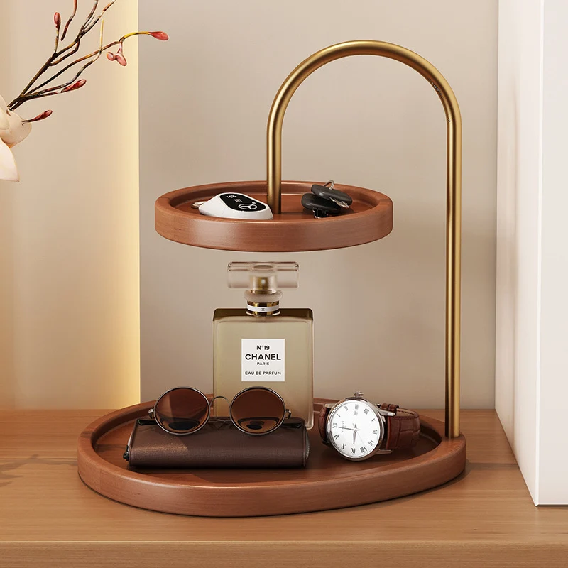 Modern Minimalist Bamboo & Metal Oval Table Storage Shelf 2-Tier Organizer For Entryway & Bedroom