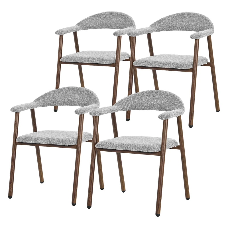 Esszimmerstühle 4er Set mit Armlehne, Rückenlehne & Webstruktur, Grau, Wohnzimmerstühle Küchenstühle Polsterstühle ML-Design