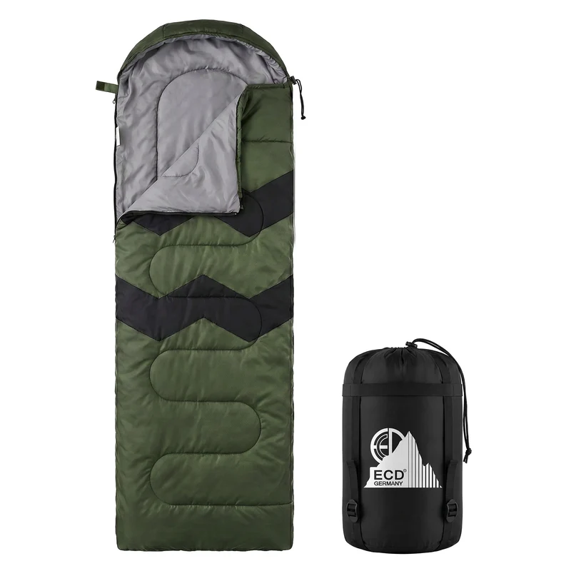 Schlafsack Outdoor für Camping, Khaki, 210 cm, 3 Jahreszeiten für Erwachsene, 2in1 Deckenschlafsäcke Wasserabweisend, Warm, Kompakt & Leicht