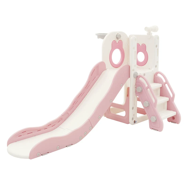 Kinder Spielturm Rosa-Weiß 3in1mit Rutsche, Basketballkorb und Kletterwand Indoor/Outdoor ab 3 Jahren Joyz