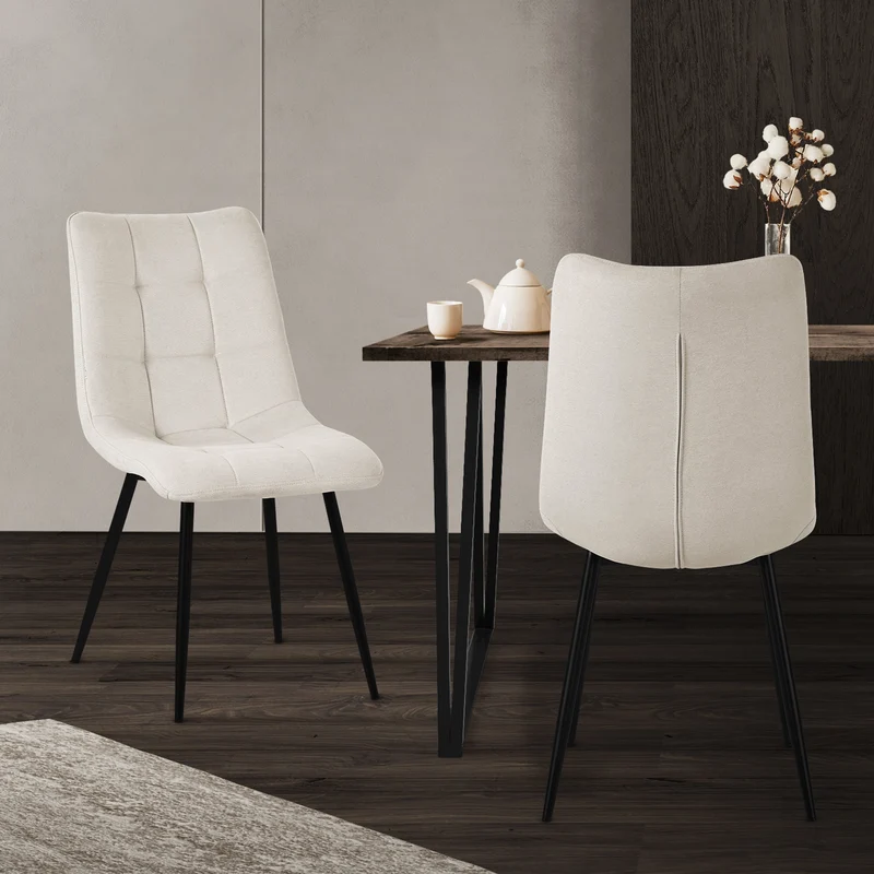 B-Ware Esszimmerstühle 2er Set Beige Küchenstuhl mit Polyesterbezug und Stahlbeinen ML-Design