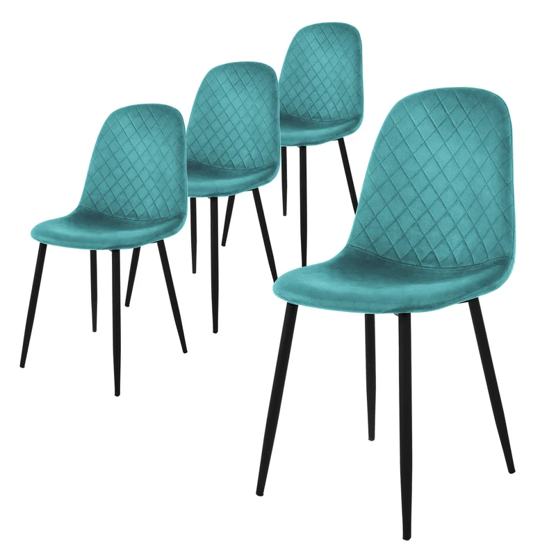 Esszimmerstuhl 4er Set mit Rückenlehne Petrol Küchenstuhl mit Microfaser-Samtbezug ML-Design