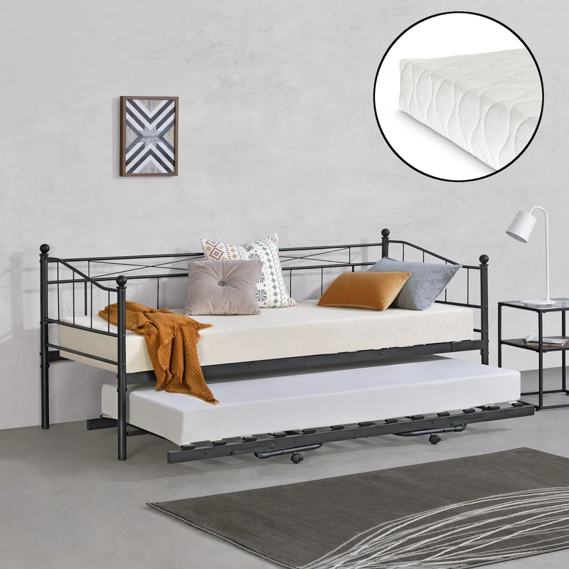 Metallbett Skutskär mit Matratze 90x200cm in versch. Farben en.casa
