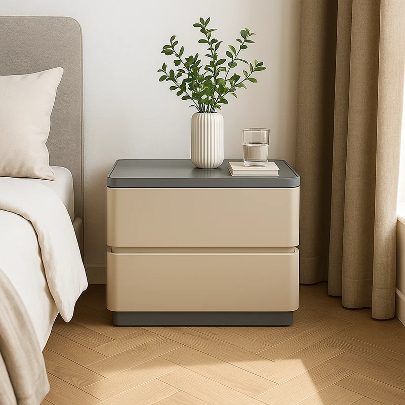 Modern Minimalist Eco-Friendly Bedside Cabinet - Floating Edge 2 Drawers Nightstand For Bedroom