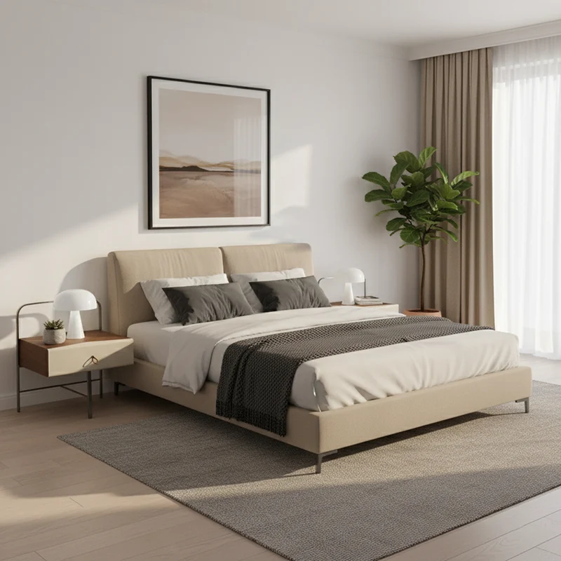 Contemporary Creative Saddle-Style Faux Leather Bedside Table - Square Metal Frame 1 Drawer Nightstand For Bedroom