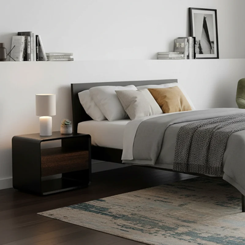 Traditional Vintage Rounded-Edge Square Bedside Table - 1 Drawer Nightstand For Bedroom
