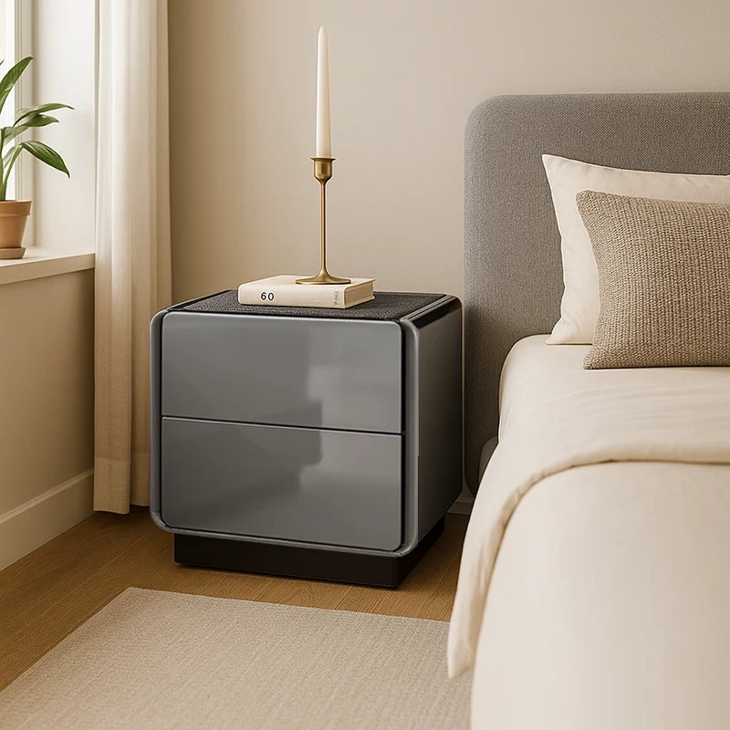 Contemporary Rounded Corners Solid Multilayer Wood Bedside Table - 2 Drawers Nightstand For Bedroom