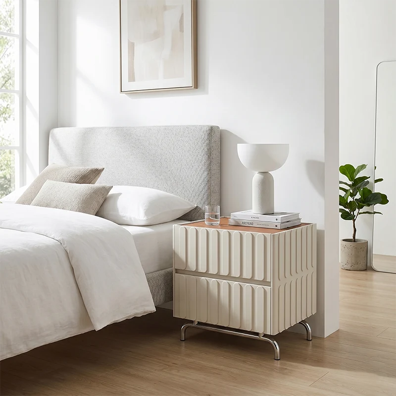 Sleek Vertical Stripes Design Nightstand - Nordic Bedside Table With Rectangular Design & 2 Spacious Drawers, Black & White Color Choices For Bedroom